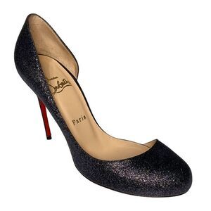 Christian Louboutin Helmour 100 Pumps EU 38 US 8 Black Blue Glitter High Heels
